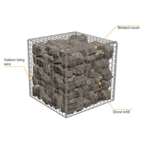 3mm Welded Wire Mesh Gabion Baskets - 1000mm x 1000mm x 500mm Galvanised