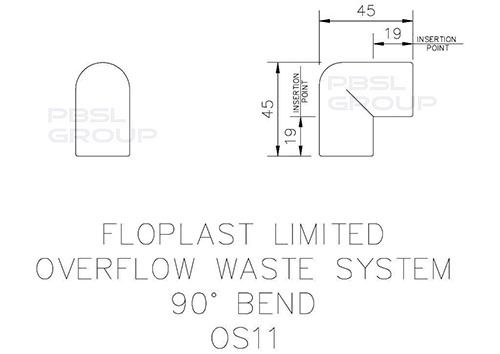 FloPlast Overflow Bend - 90 Degree x 21.5mm White