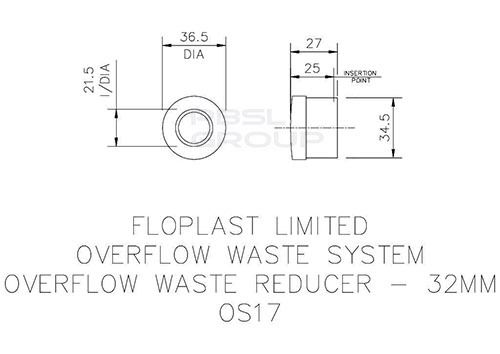 Solvent Weld Overflow Reducer 21.5mm x 32mm Black 