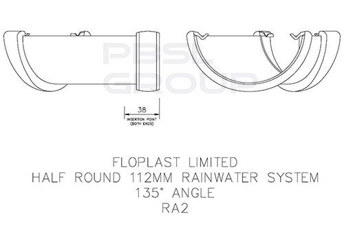 FloPlast Half Round Gutter Angle - 135 Degree x 112mm Black