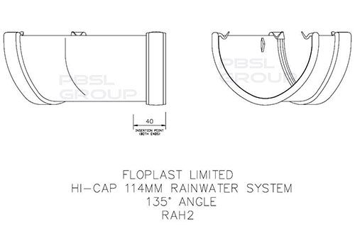 FloPlast Deepflow/ Hi-Cap Gutter Angle - 135 Degree x 115mm x 75mm Black