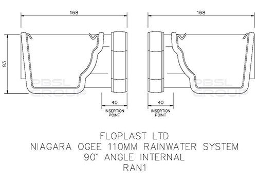 FloPlast Ogee Gutter Internal Angle - 90 Degree x 110mm x 80mm Black