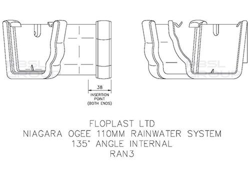 FloPlast Ogee Gutter Internal Angle - 135 Degree x 110mm x 80mm Black
