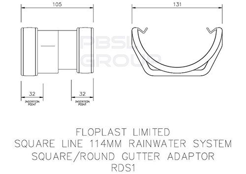 FloPlast PVC Square to PVC Half Round Gutter Adaptor - Black