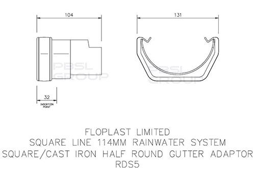 FloPlast PVC Square to Cast Iron Half Round Gutter Adaptor - Black