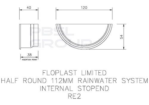 FloPlast Half Round Gutter Internal Stopend - 112mm Grey