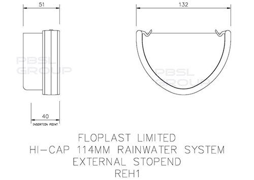FloPlast Deepflow/ Hi-Cap Gutter External Stopend - 115mm x 75mm Grey