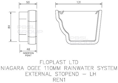 FloPlast Ogee Gutter External Stopend Left Hand - 110mm x 80mm Black