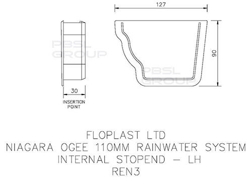 FloPlast Ogee Gutter Internal Stopend Left Hand - 110mm x 80mm Brown