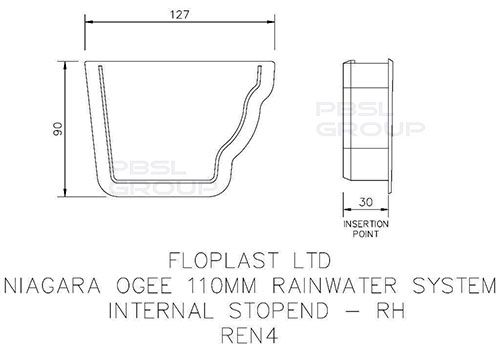 FloPlast Ogee Gutter Internal Stopend Right Hand - 110mm x 80mm Black