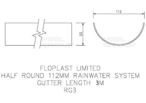 FloPlast Half Round Gutter - 112mm x 3mtr Black