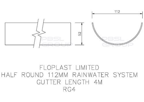 FloPlast Half Round Gutter - 112mm x 4mtr Grey