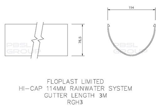 FloPlast Deepflow/ Hi-Cap Gutter - 115mm x 75mm x 3mtr Black