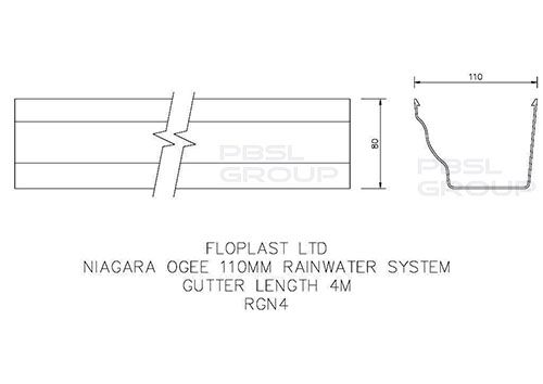 FloPlast Ogee Gutter - 110mm x 80mm x 4mtr Brown