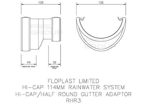 FloPlast Deepflow/ Hi-Cap to Half Round Gutter Adaptor - White