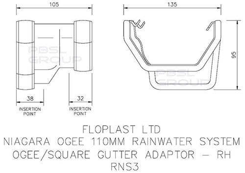 FloPlast Square to Ogee Right Hand Gutter Adaptor - Brown