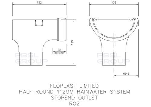 FloPlast Half Round Gutter Stopend Outlet - 112mm Brown