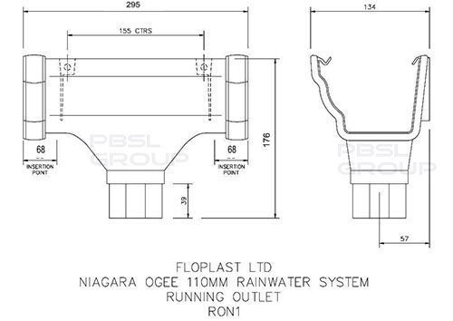 FloPlast Ogee Gutter Running Outlet - 110mm x 80mm Brown