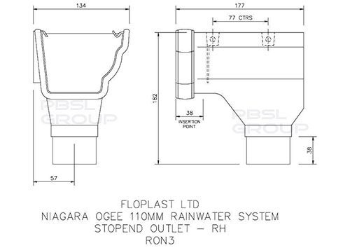 FloPlast Ogee Gutter Stopend Outlet Right Hand - 110mm x 80mm Anthracite Grey