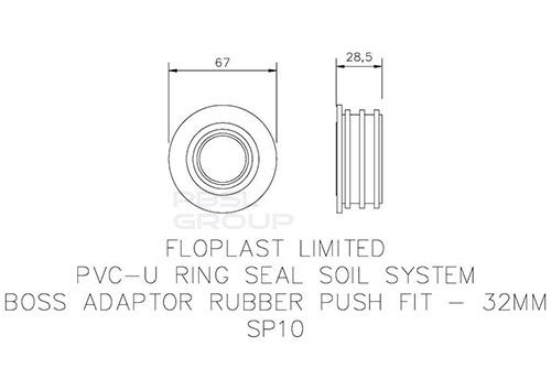 FloPlast Ring Seal Soil Rubber Boss Adaptor - 32mm Black