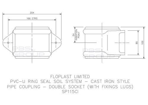 FloPlast Ring Seal Soil Coupling with Lugs Double Socket - 110mm Cast Iron Effect