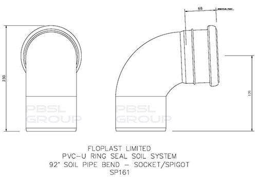 FloPlast Ring Seal Soil Bend Single Socket - 92.5 Degree x 110mm Grey