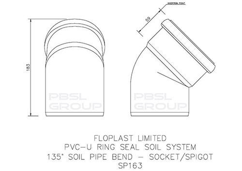 FloPlast Ring Seal Soil Bend Single Socket - 135 Degree x 110mm Black