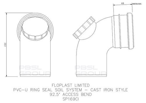 FloPlast Ring Seal Soil Access Bend - 92.5 Degree x 110mm Cast Iron Effect