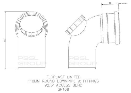 FloPlast Ring Seal Soil Access Bend - 92.5 Degree x 110mm Grey
