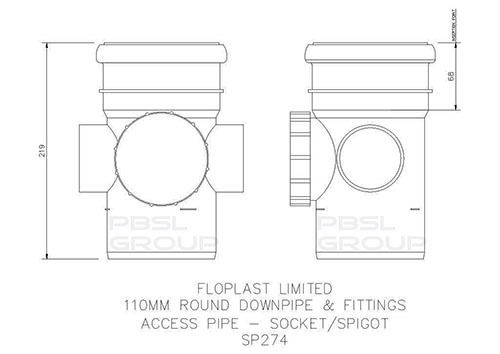 FloPlast Ring Seal Soil Access Pipe Single Socket - 110mm Black