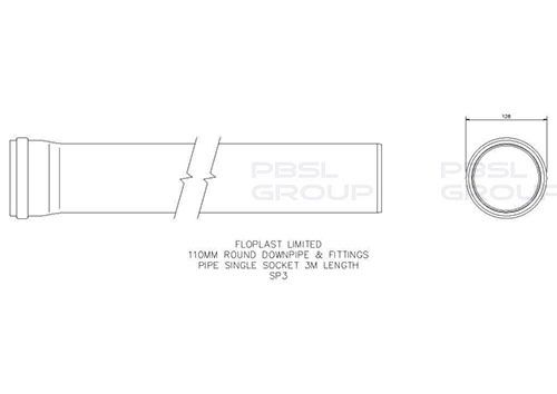 FloPlast Ring Seal Soil Pipe Single Socket - 110mm x 3mtr Black