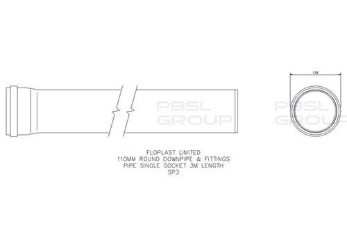 FloPlast Ring Seal Soil Pipe Single Socket - 110mm x 3mtr Grey