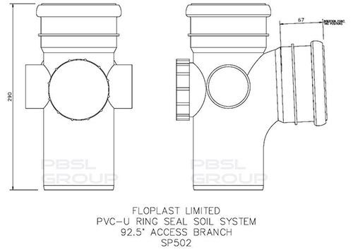FloPlast Ring Seal Soil Access Branch - 92.5 Degree x 110mm Black