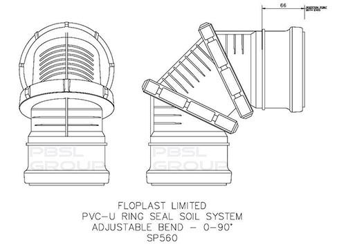 FloPlast Ring Seal Soil Adjustable Bend Double Socket - 0-90 Degree x 110mm Grey