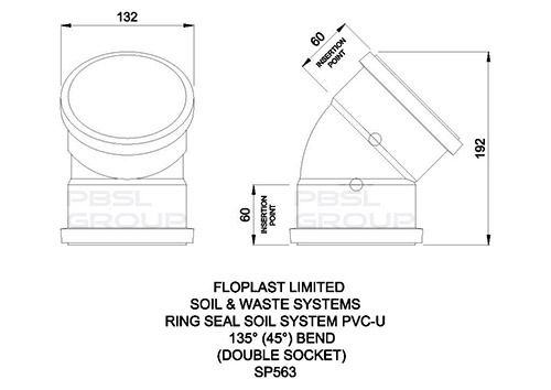FloPlast Ring Seal Soil Bend Double Socket - 135 Degree x 110mm Black