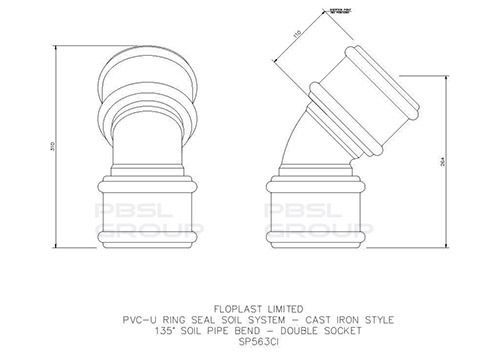 FloPlast Ring Seal Soil Bend Double Socket - 135 Degree x 110mm Cast Iron Effect