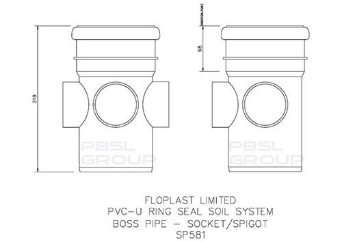 FloPlast Ring Seal Soil Boss Pipe Single Socket - 110mm Grey
