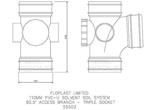 FloPlast Solvent Weld Soil Access Branch - 92.5 Degree x 110mm Olive Grey