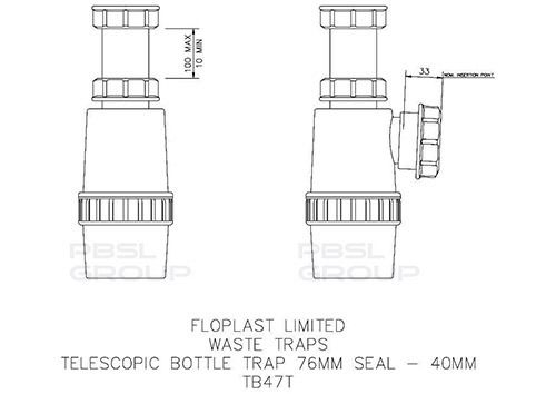 FloPlast Bottle Trap Telescopic Adjustable Height - 40mm White