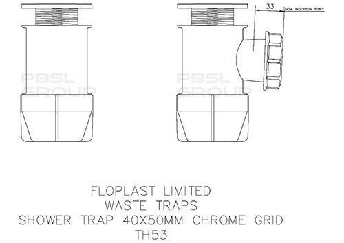 FloPlast Shower Trap Chrome Grid - 40mm x 50mm Chrome