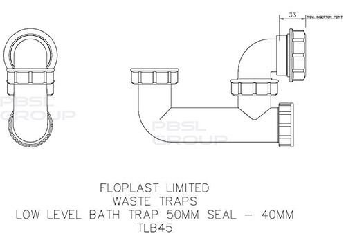 FloPlast Bath Trap - 50mm Seal x 40mm White