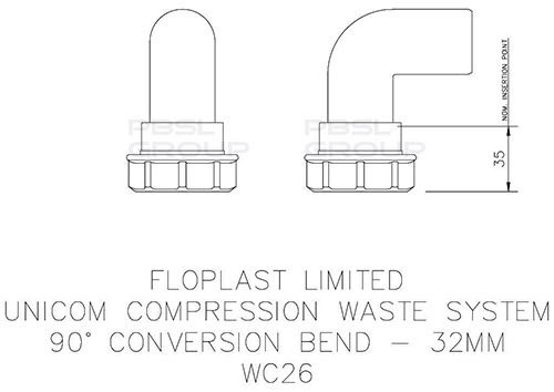 Multi Fit Compression Waste Bend Conversion - 90 Degree x 32mm