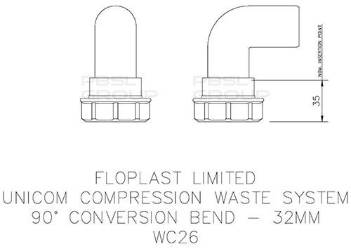 FloPlast Multi Fit Compression Waste Bend Conversion - 90 Degree x 32mm