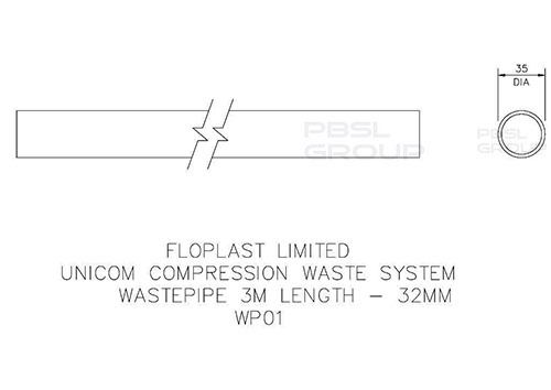 FloPlast Push Fit Waste Pipe - 32mm x 3mtr White