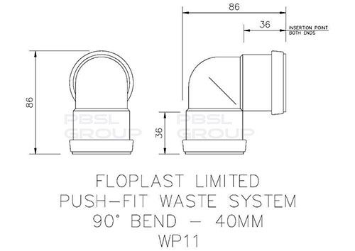 FloPlast Push Fit Waste Bend Knuckle - 90 Degree x 40mm Grey