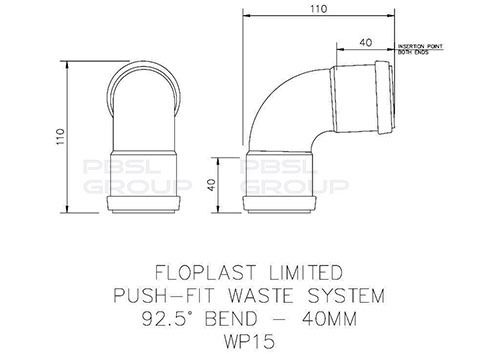 FloPlast Push Fit Waste Bend Swept - 92.5 Degree x 40mm Grey