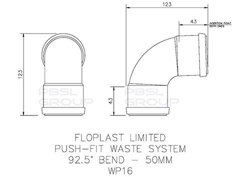 FloPlast Push Fit Waste Bend Swept - 92.5 Degree x 50mm Grey