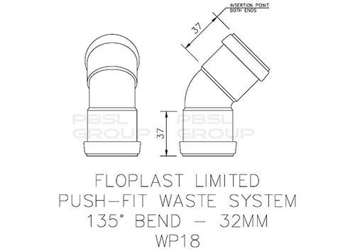 FloPlast Push Fit Waste Bend - 135 Degree x 32mm Grey
