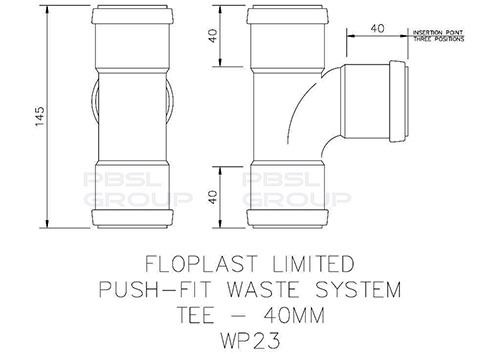 FloPlast Push Fit Waste Tee - 40mm Black