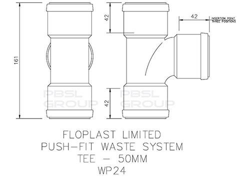 FloPlast Push Fit Waste Tee - 50mm Grey